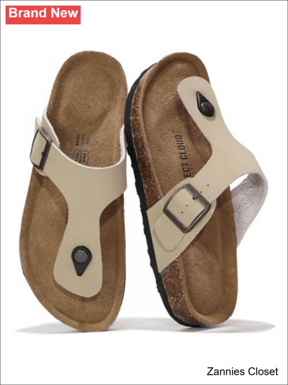 ✨ Genuine Leather Women's Slide Sandals Thong Memory Foam Cork Footbed Non-Slip